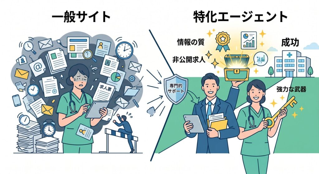医療業界特化型転職エージェントを利用するメリットの図解