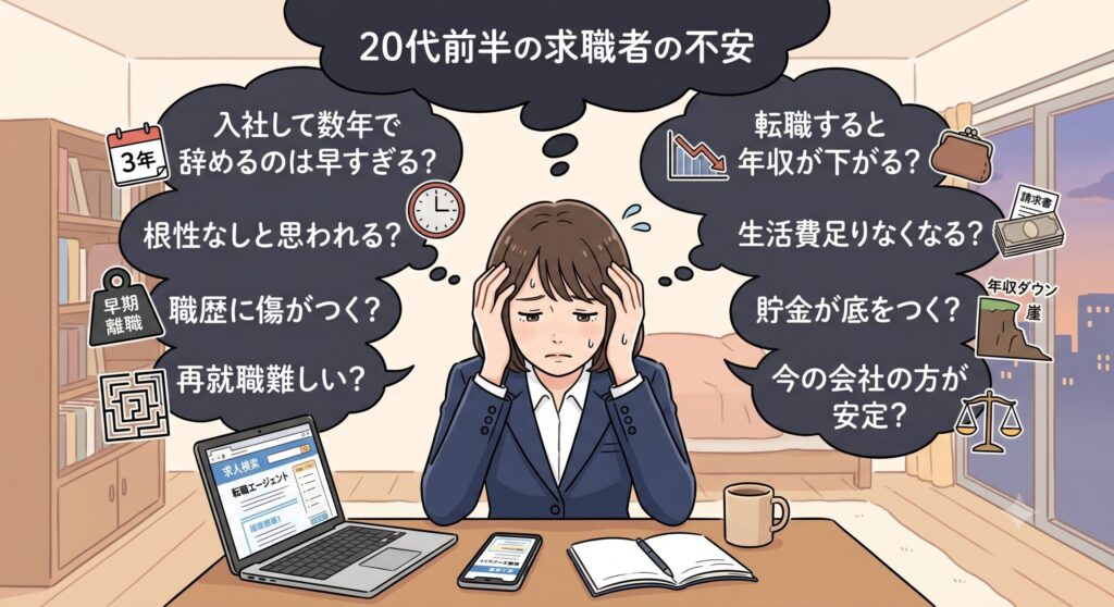 20代前半の転職に対する不安を抱いている図解