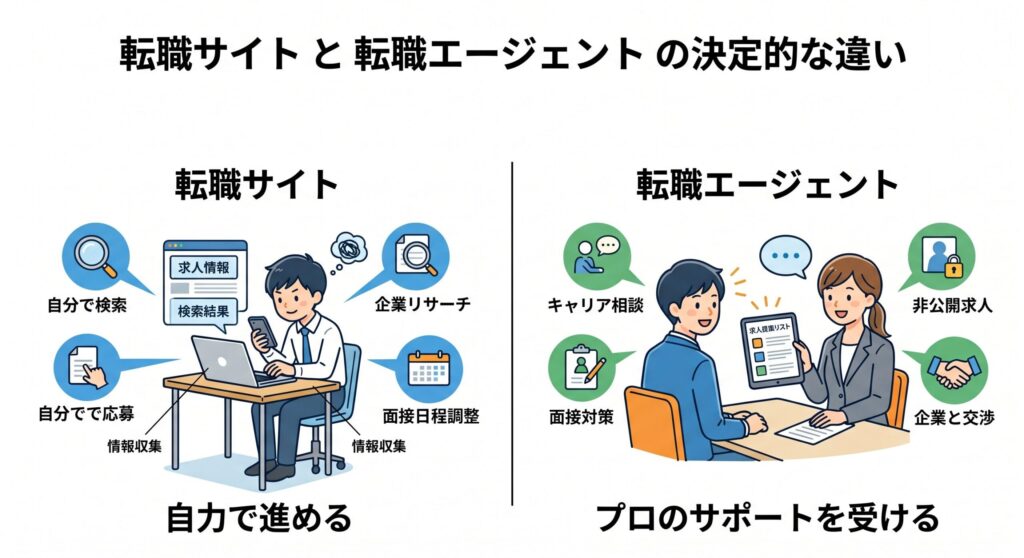 転職サイトと転職エージェントの違いが分かる図解
