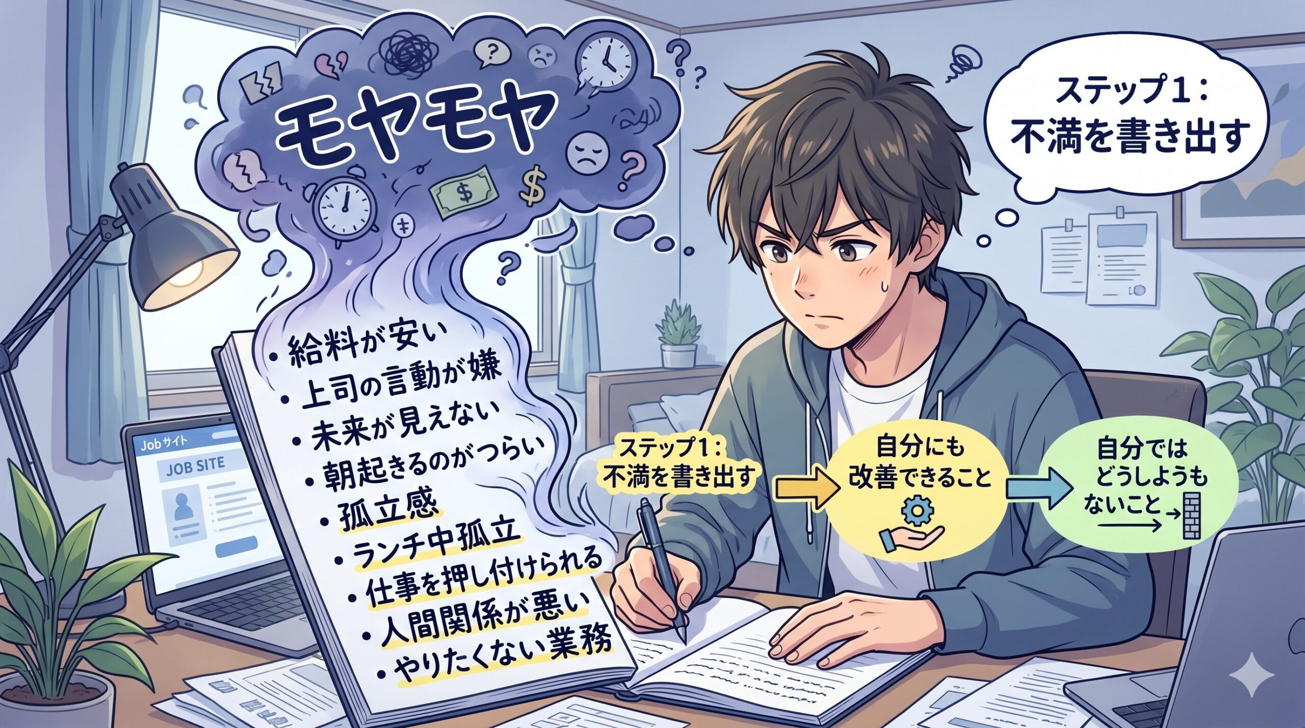 現状の不満を書き出す図解
