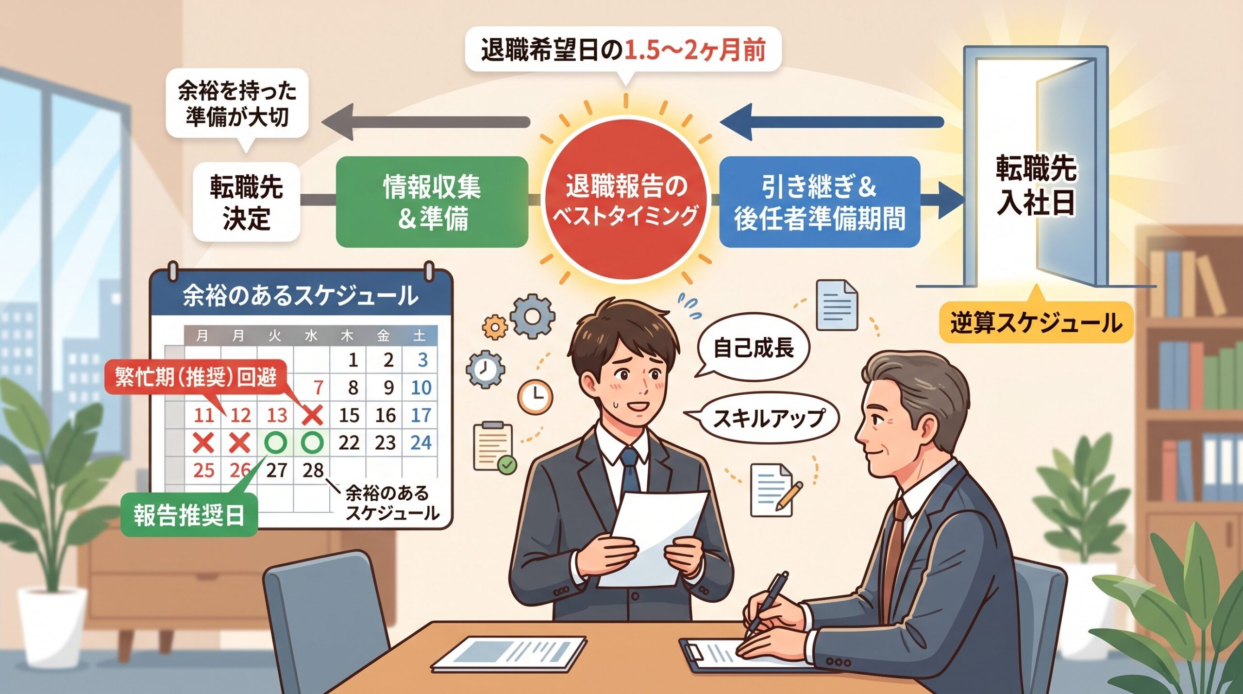 退職報告のタイミングを示す図