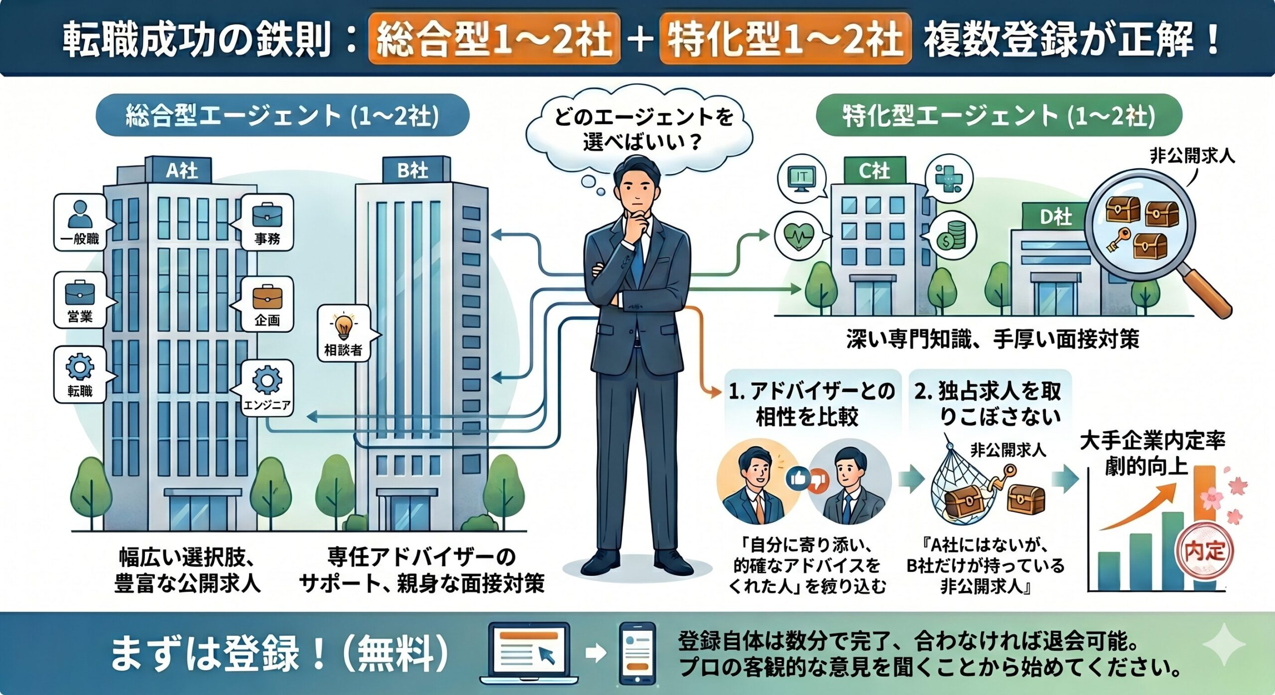自分に合ったエージェントの選び方と複数登録のメリット