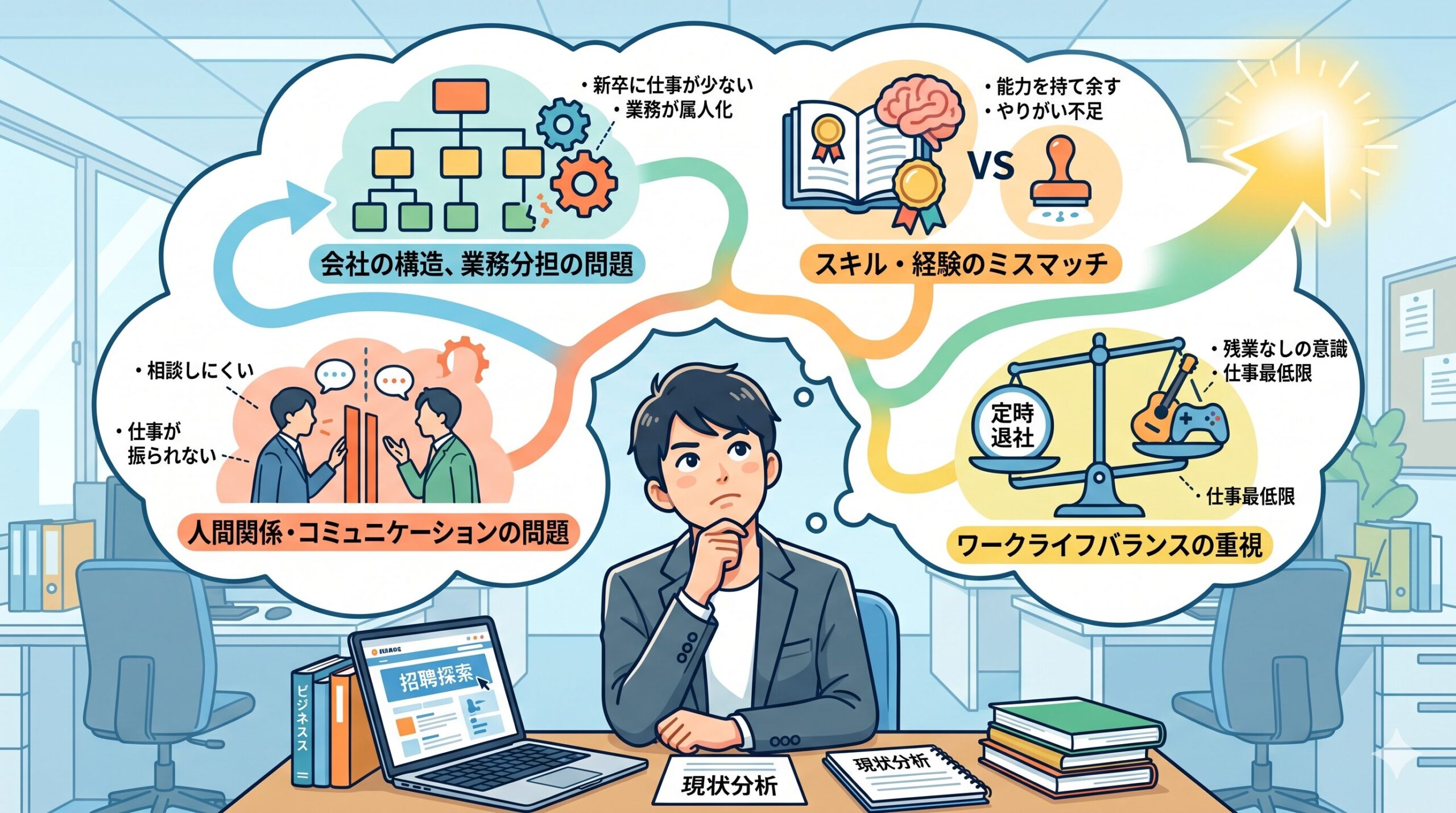 仕事が暇な20代の原因を分析するフローチャート