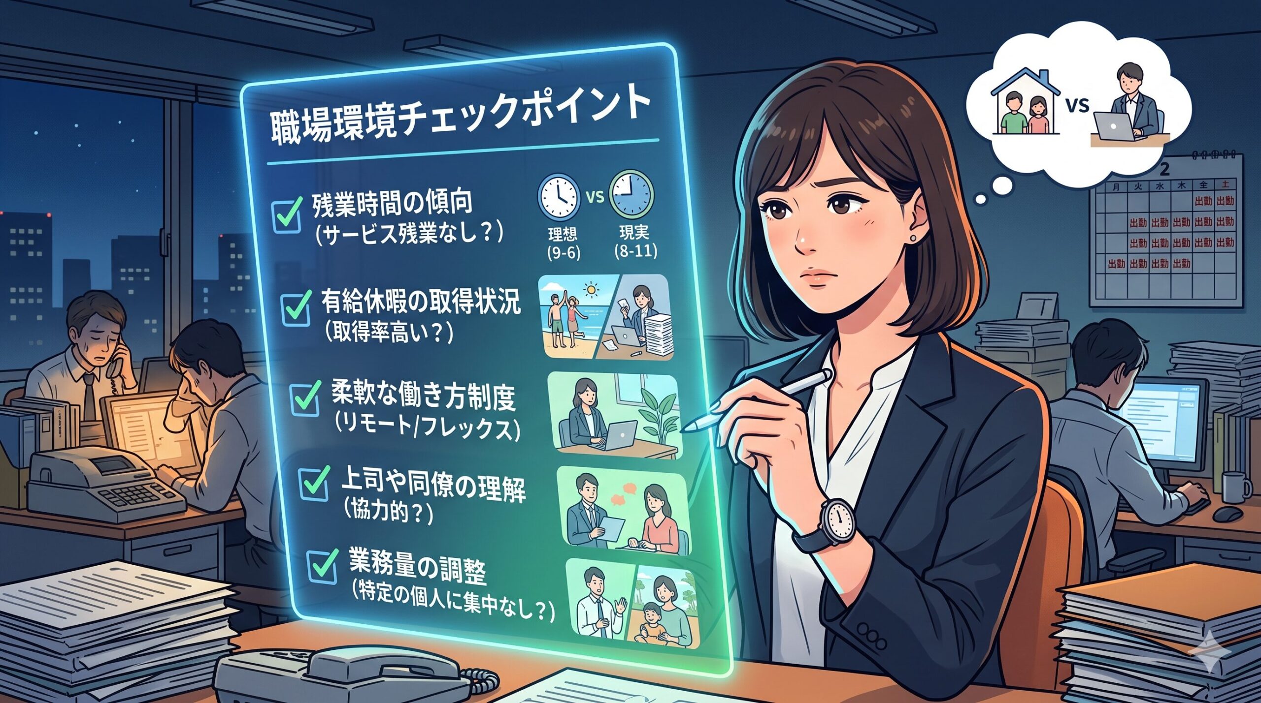 職場環境をチェックする人のイラスト