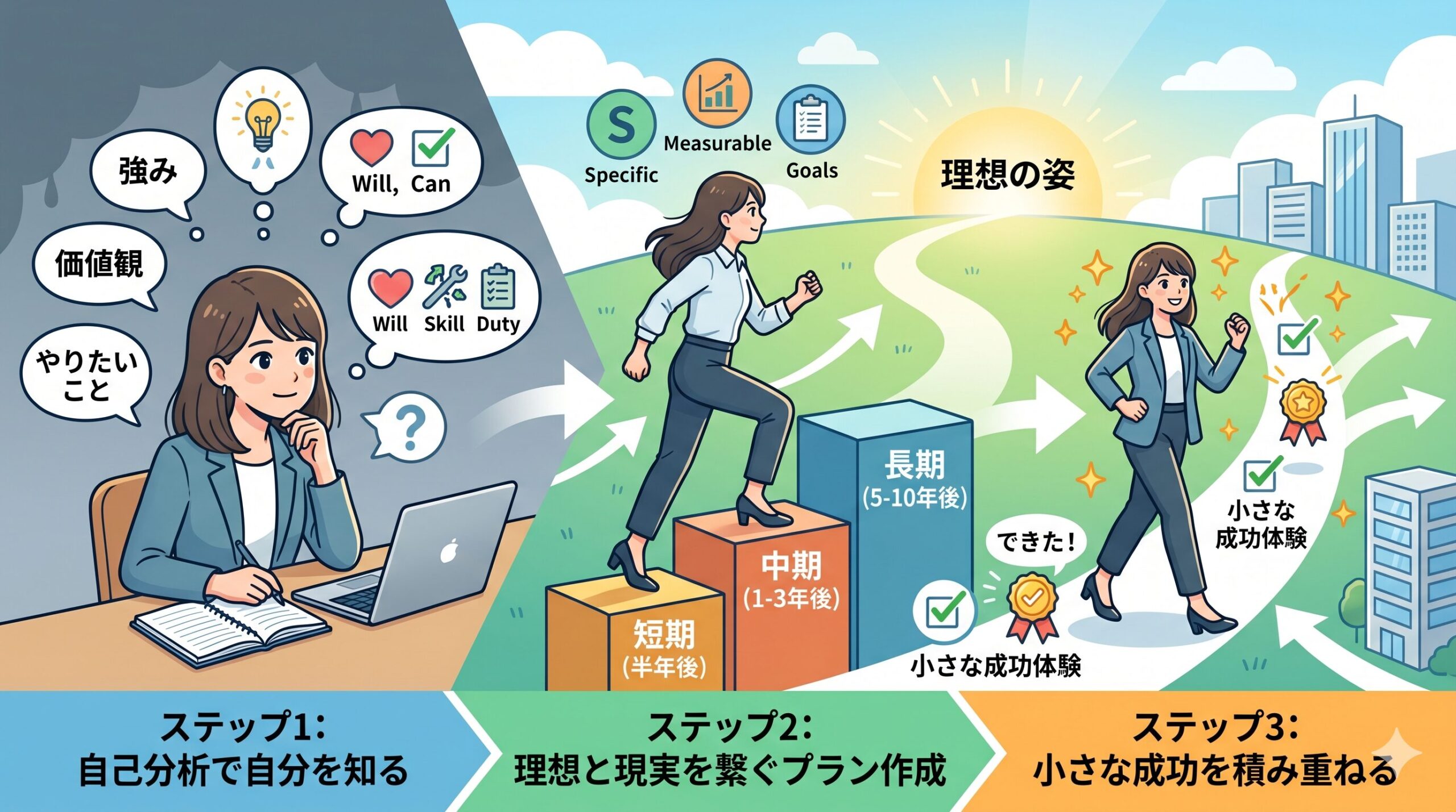 理想と現実のギャップを埋めるキャリアプラン作成のフローチャート