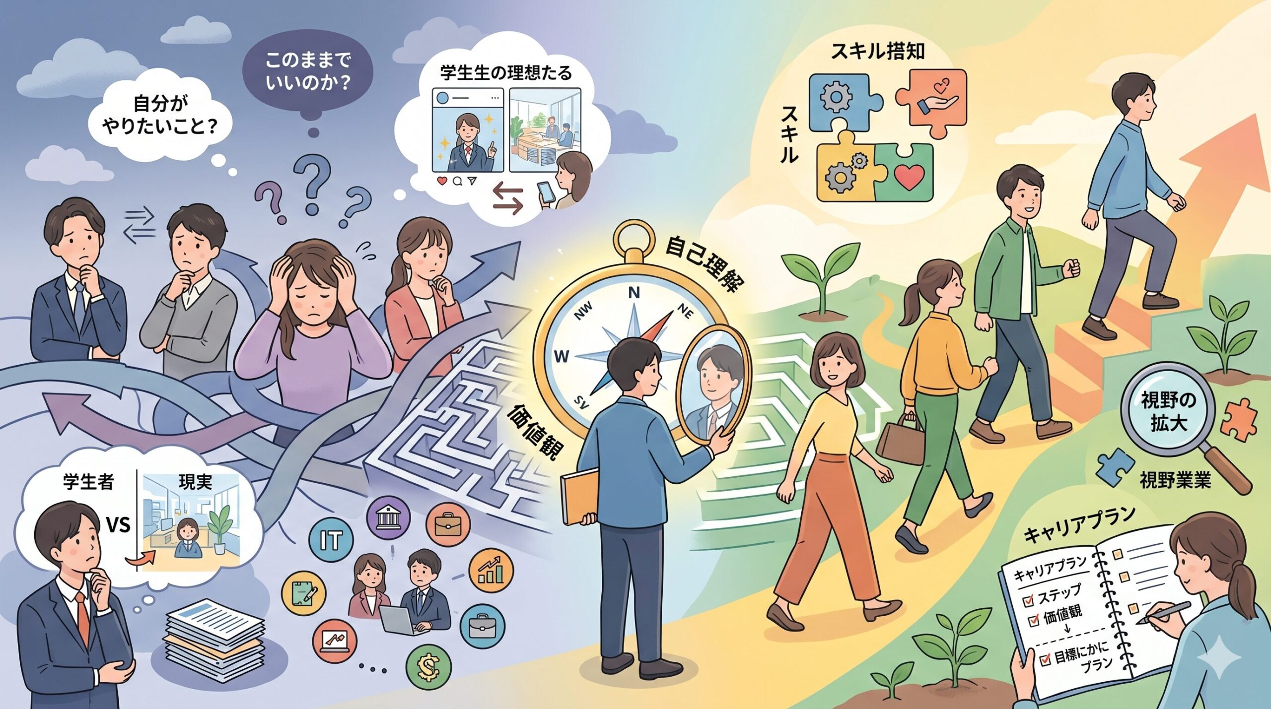 悩む20代のイラスト