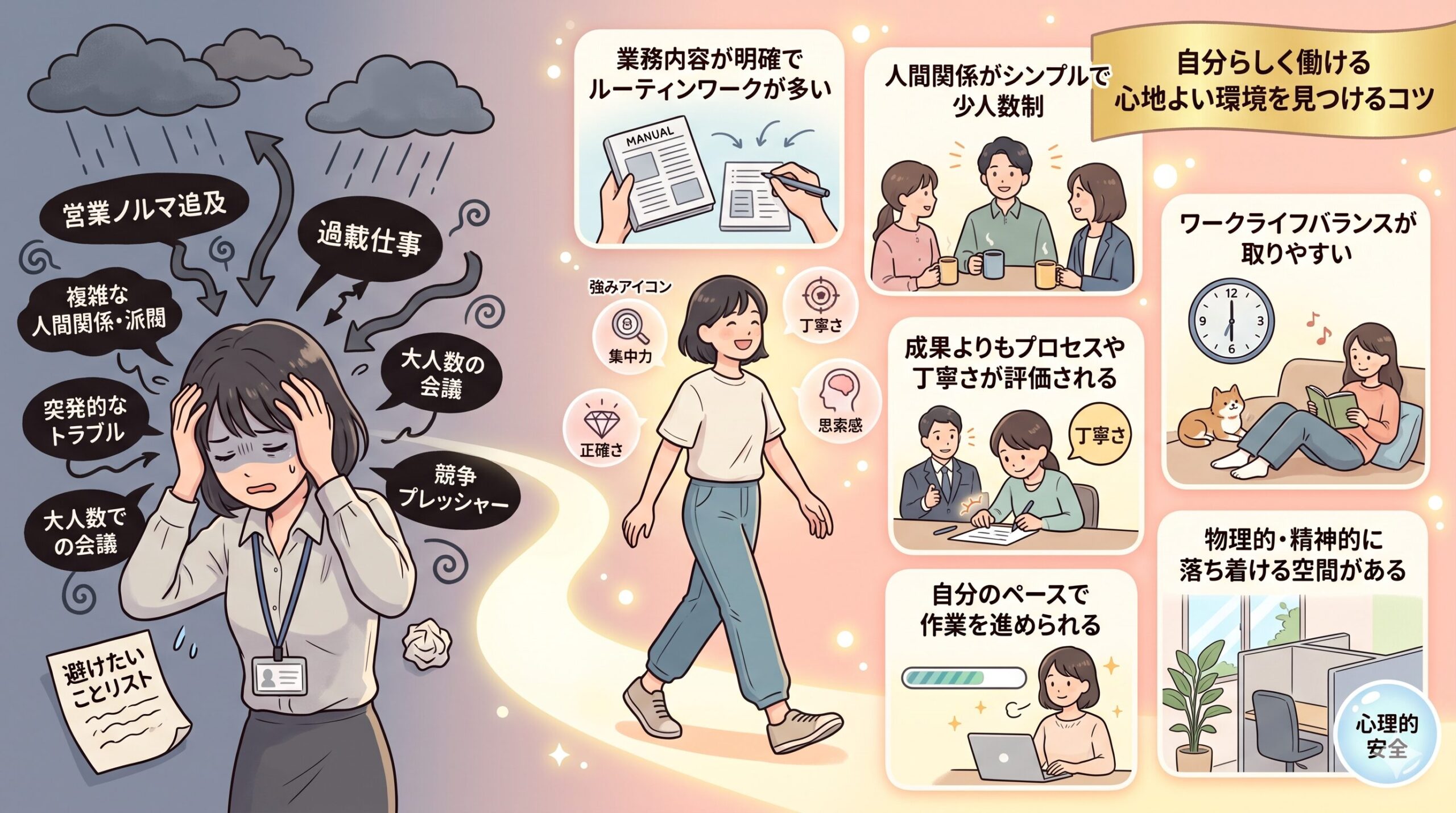ストレス耐性が低い人向けの職種選びのコツを図解