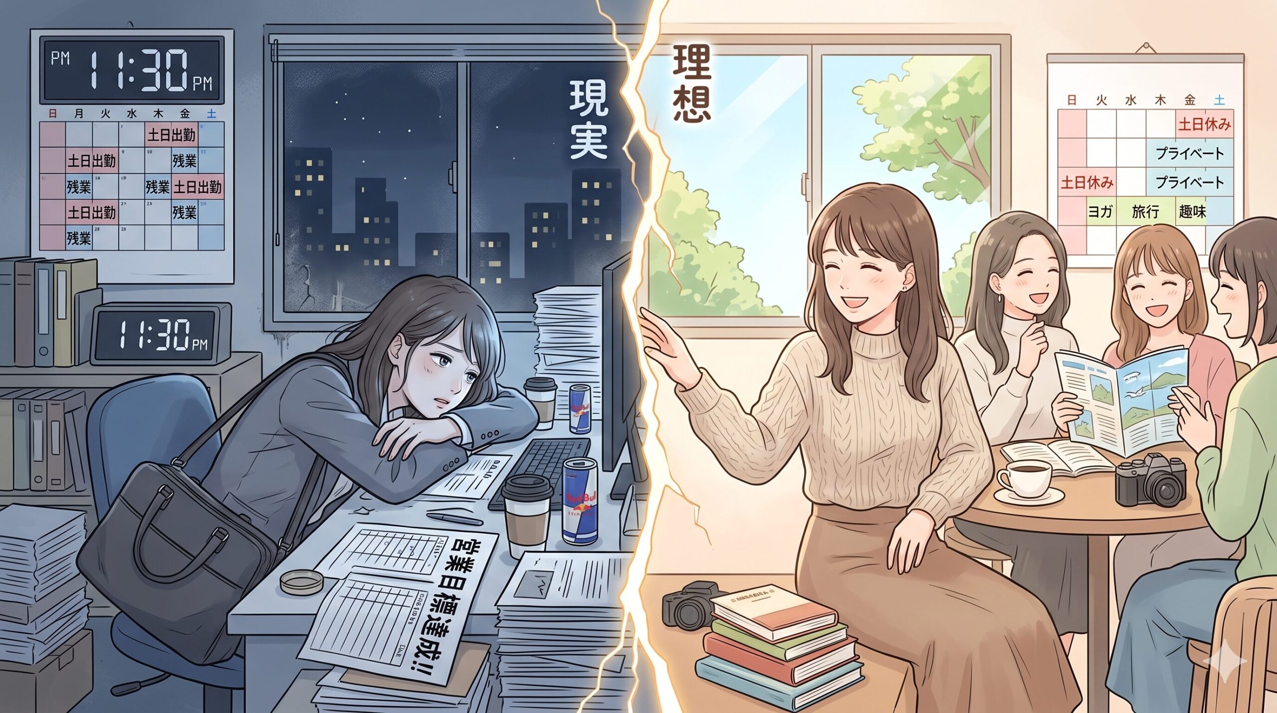 理想と現実のギャップに悩む20代のイラスト