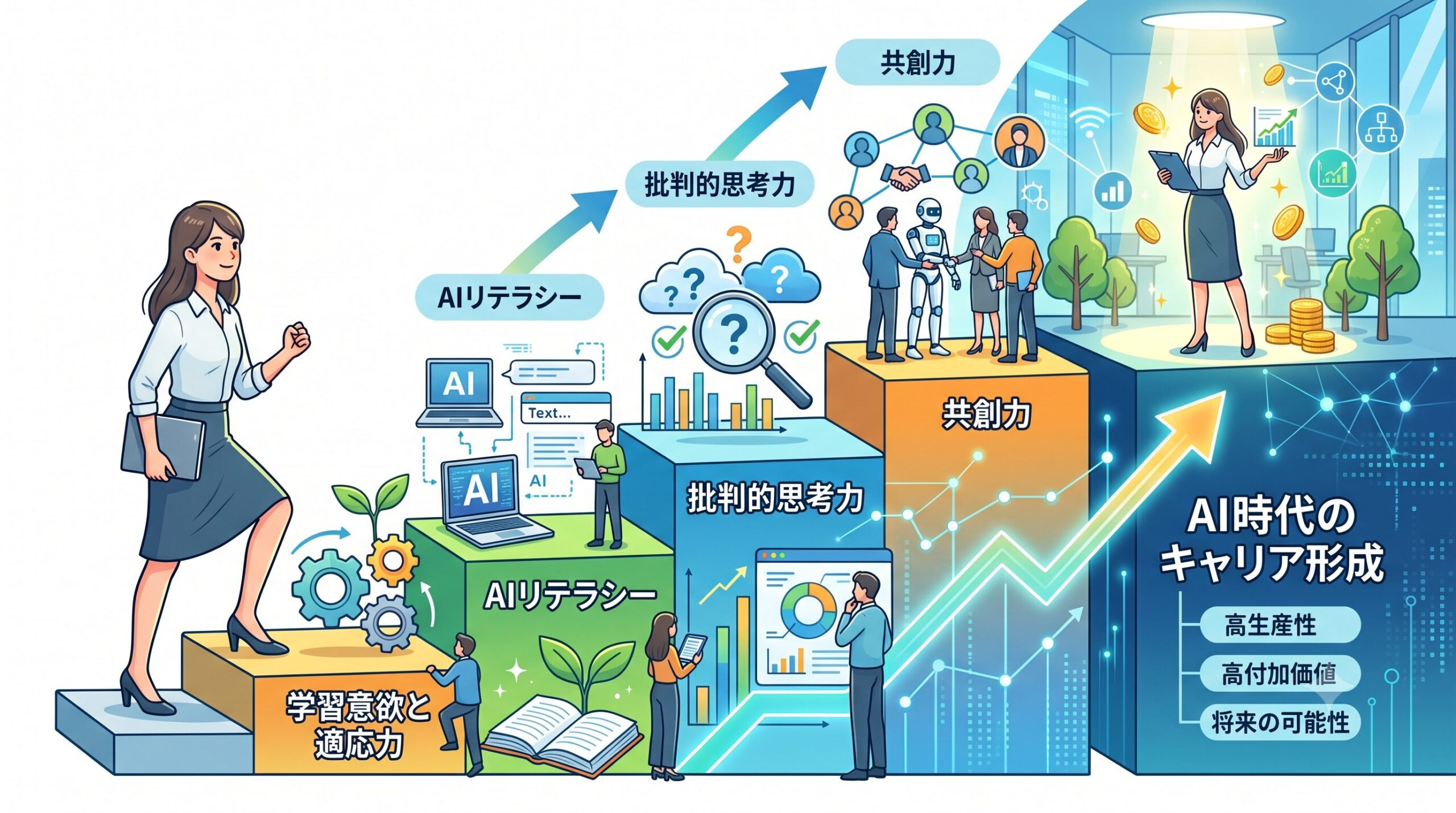 AI時代におけるキャリア形成とスキルの関係性を示すグラフイメージ