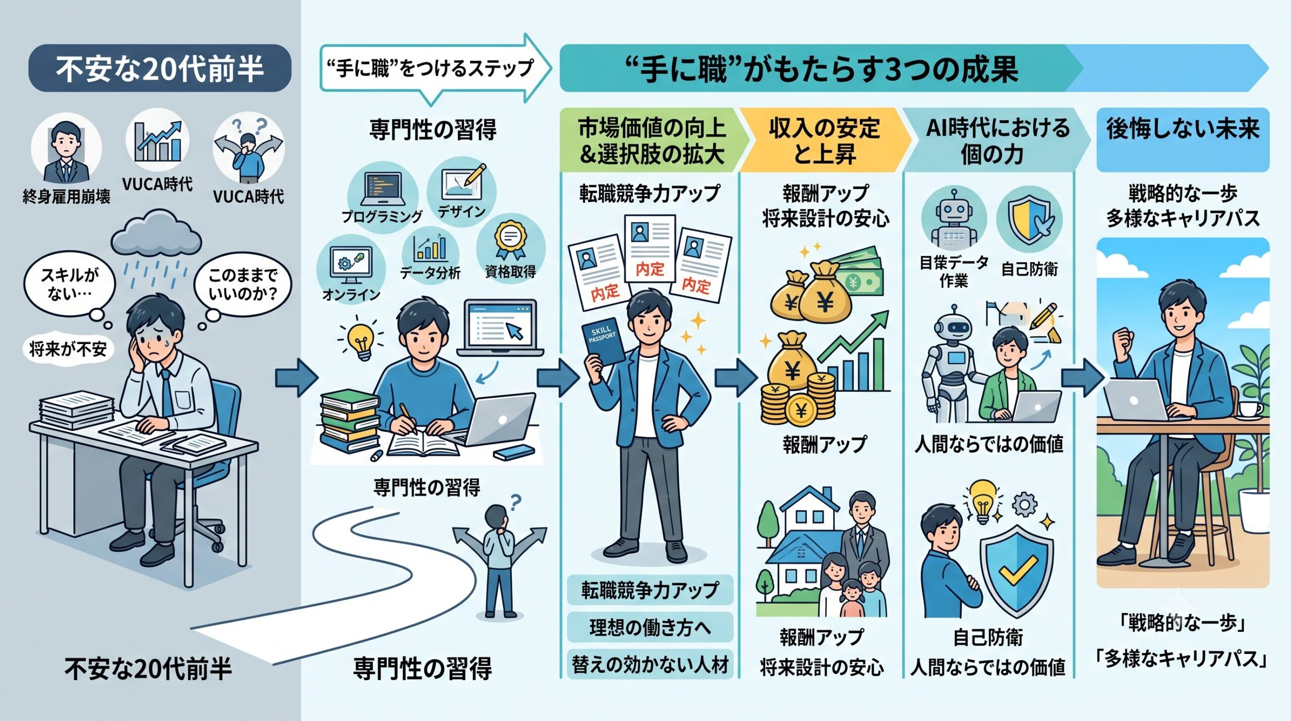 20代のキャリアパスの選択肢と「手に職」の重要性を表す図