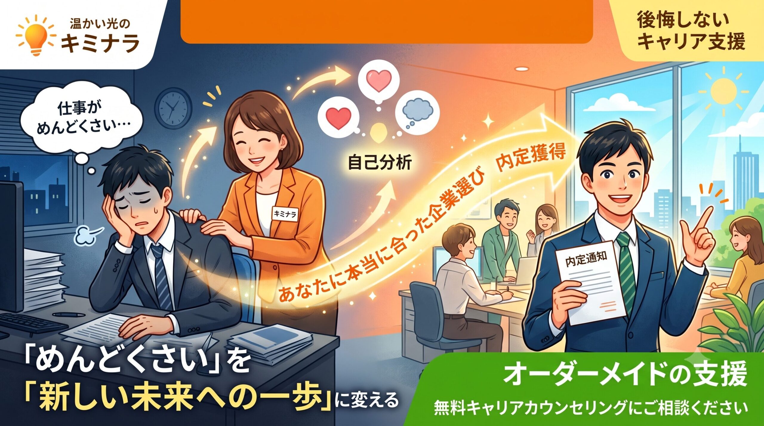 キミナラのキャリアカウンセリングで安心する20代の様子