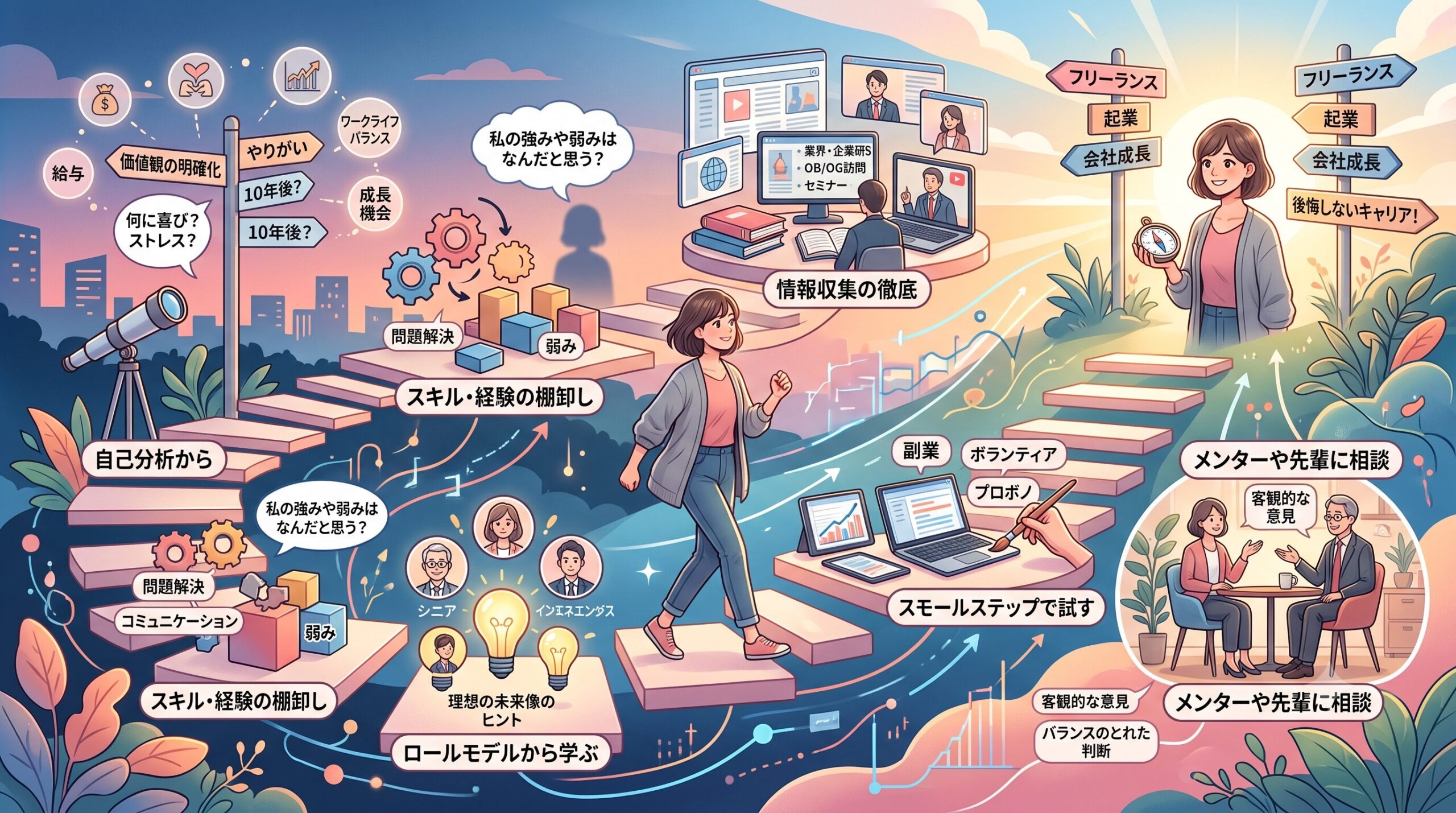 キャリア構築のステップイメージ図解