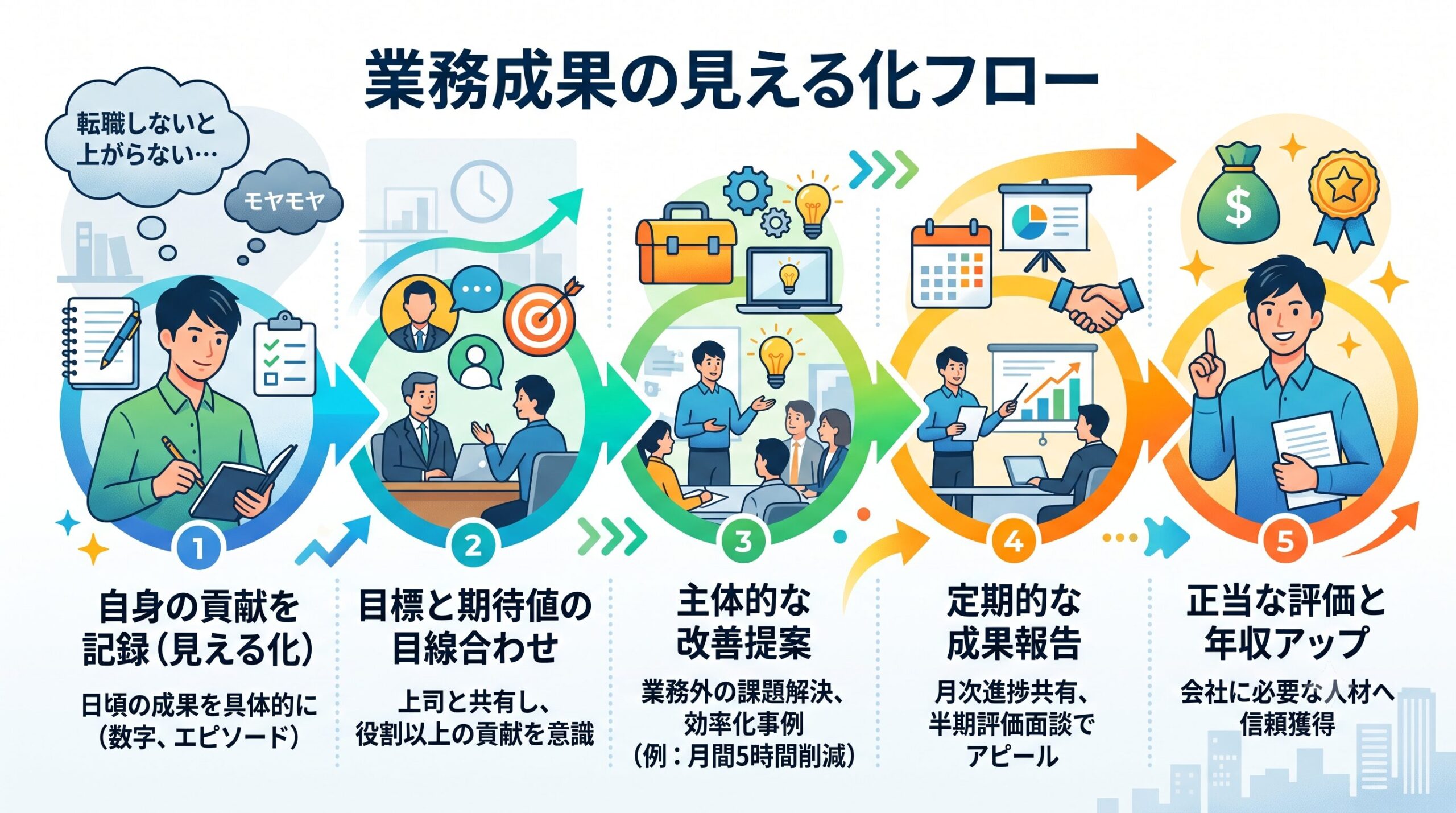 評価される行動と成果可視化のフロー