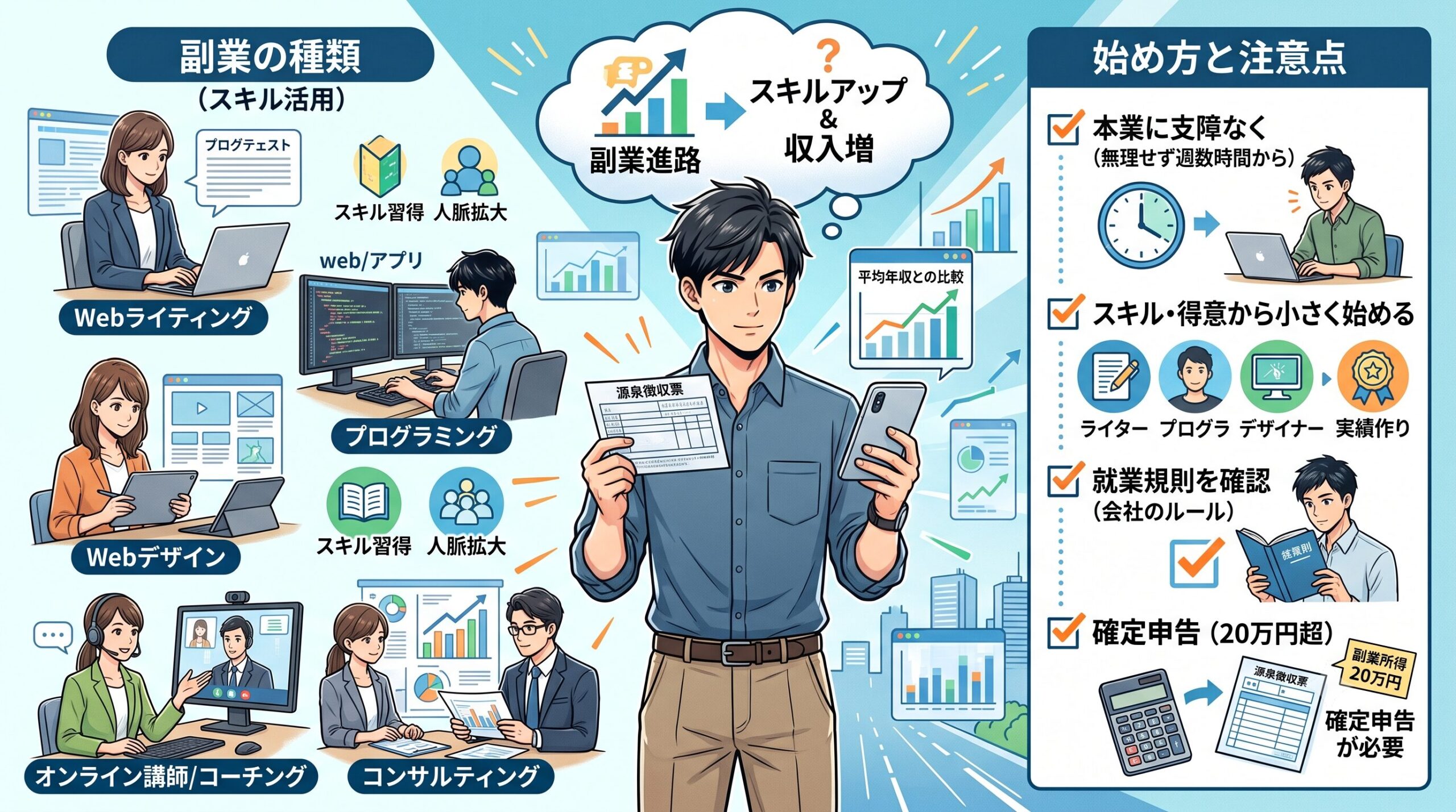 副業の種類と始め方のイメージ図