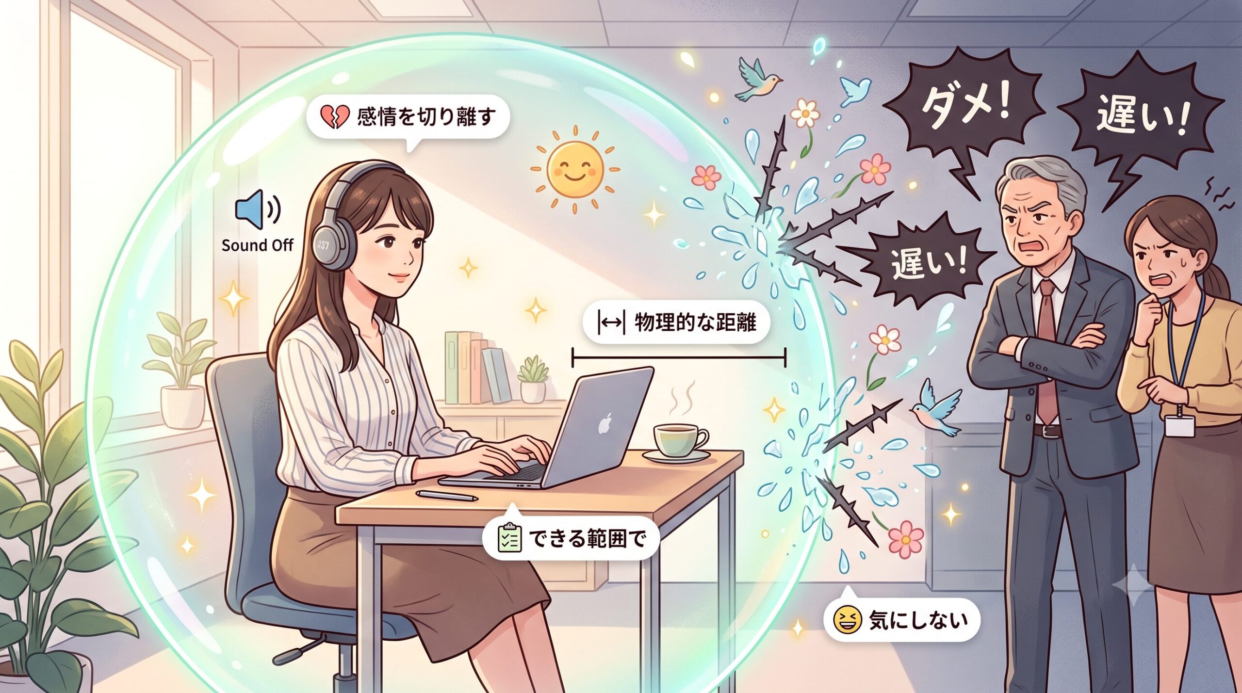 苦手な相手をスルーしてストレスを避けるイラスト