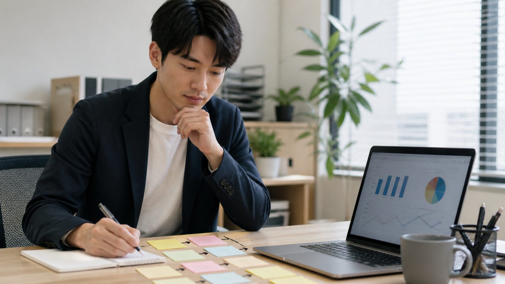 異業種転職に向けて現職の業務改善実績を整理する20代会社員